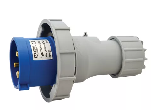 Ipari csatlakozó dugó, fokozott védelemmel 32A, 250V, 2P+E, 6h, IP67