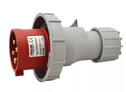 Ipari csatlakozó dugó, fokozott védelemmel 32A, 400V, 3P+E, 6h, IP67