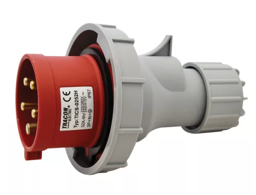 Ipari csatlakozó dugó, fokozott védelemmel 32A, 400V, 3P+N+E, 6h, IP67
