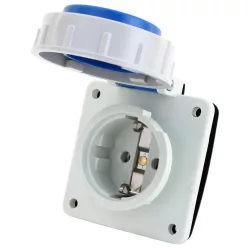   Beépíthető csatlakozóaljzat, oldalsó védőérintkezővel, kerek 16A, 250V, 2P+E, IP67 (SCHUKO)