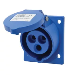   Beépíthető ferde ipari csatlakozóaljzat 16A, 250V, 2P+E, 6h, IP44