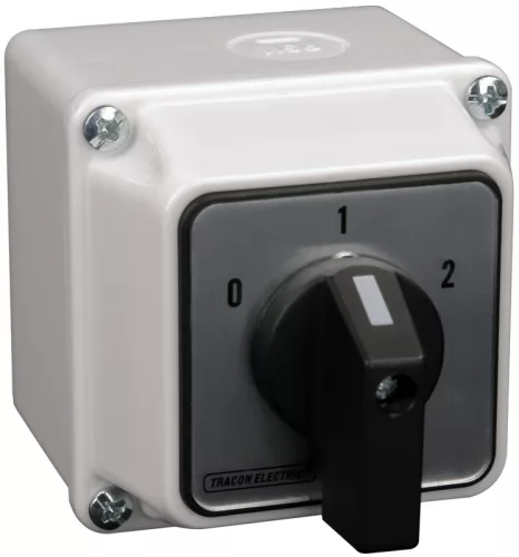 Tokozott választókapcsoló, 0-1-2 400V, 50Hz, 32A, 2×4P, 11kW, 64×64mm, 60°, IP65