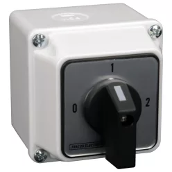   Tokozott választókapcsoló, 0-1-2 400V, 50Hz, 32A, 2×3P, 11kW, 64×64mm, 90°, IP44