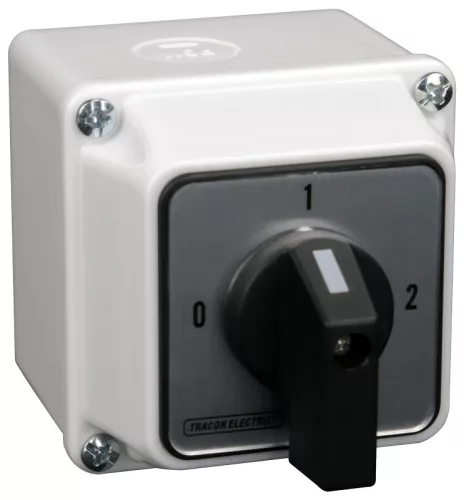 Tokozott választókapcsoló, 0-1-2 400V, 50Hz, 32A, 2×4P, 11kW, 64×64mm, 90°, IP65