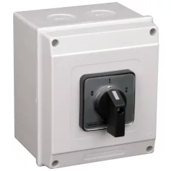   Tokozott választókapcsoló, 0-1-2 400V, 50Hz, 63A, 2×3P, 18,5kW, 64×64mm, 60°, IP65
