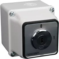   Tokozott főkapcsoló, kulcsos, BE-KI (Kulcs 0-áll. kivehető) 400V, 50Hz, 20A, 4P, 5,5kW, 48×48mm, IP65