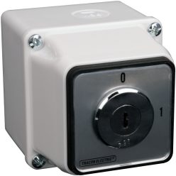   Tokozott főkapcsoló, kulcsos, BE-KI (Kulcs 0-áll. kivehető) 400V, 50Hz, 20A, 4P, 5,5kW, 48×48mm, IP65