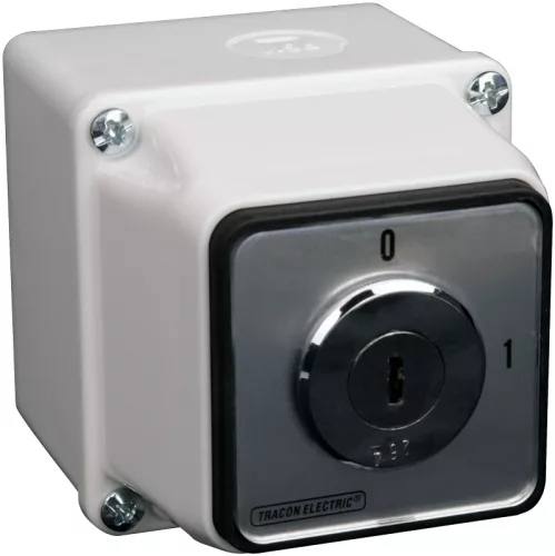 Tokozott főkapcsoló, kulcsos, BE-KI (Kulcs 0-áll. kivehető) 400V, 50Hz, 20A, 4P, 5,5kW, 48×48mm, IP65