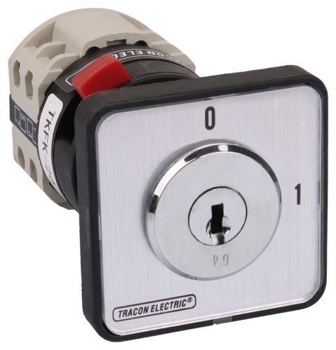 Főkapcsoló, kulcsos, BE-KI (Kulcs 0-állásban vehető ki) 400V, 50Hz, 25A, 4P, 7,5kW, 48×48mm