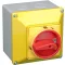 Tokozott főkapcsoló, lakatolható, sárga fedéllel, BE-KI 400V, 50Hz, 20A, 4P, 5,5kW, 48×48mm, IP65