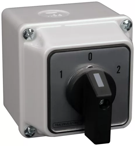 Tokozott közvetlen irányváltó motorkapcsoló, 1-0-2 400V, 50Hz, 20A, 5,5kW, 48×48mm, IP44