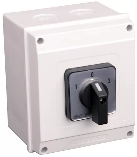 Tokozott közvetlen irányváltó motorkapcsoló, 1-0-2 400V, 50Hz, 25A, 7,5kW, 48×48mm, IP65