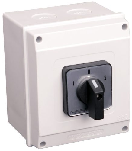 Tokozott közvetlen irányváltó motorkapcsoló, 1-0-2 400V, 50Hz, 63A, 18,5kW, 64×64mm, IP65