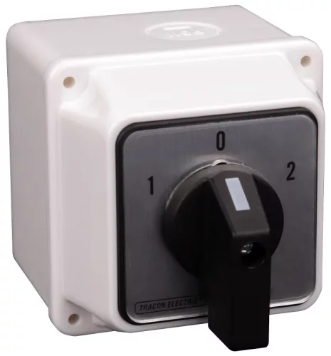 Tokozott választókapcsoló, 1-0-2 400V, 50Hz, 20A, 2×3P, 5,5kW, 48×48mm, 60°, IP65