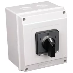   Tokozott választókapcsoló, 1-0-2 400V, 50Hz, 25A, 2×4P, 7,5kW, 48×48mm, 60°, IP65