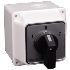   Tokozott választókapcsoló, 1-0-2 400V, 50Hz, 32A, 2×3P, 11kW, 64×64mm, 60°, IP44