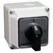   Tokozott választókapcsoló, 1-0-2 400V, 50Hz, 32A, 2×4P, 11kW, 64×64mm, 90°, IP44