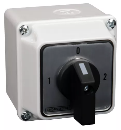 Tokozott választókapcsoló, 1-0-2 400V, 50Hz, 32A, 2×4P, 11kW, 64×64mm, 90°, IP44
