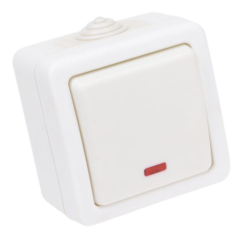 Falon kívüli 1-áramkörös kapcsoló, jelzőfénnyel 10AX/250VAC, IP54, (101)