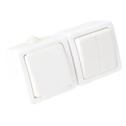   Falon kívüli 2-áramkörös kapcsoló+csatlakozóaljzat 16A/250VAC, IP54, (105)
