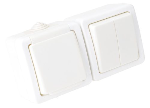 Falon kívüli 2-áramkörös kapcsoló+csatlakozóaljzat 16A/250VAC, IP54, (105)