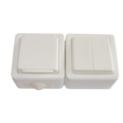   Falon kívüli 2-áramkörös váltókapcsoló+csatlakozóaljzat 16A/250VAC, IP54, (106/2)