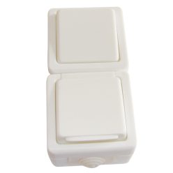   Falon kívüli váltókapcsoló+csatlakozóaljzat, függől., csapos 16A/250VAC, IP54, (106)