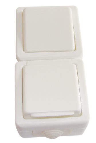 Falon kívüli váltókapcsoló+csatlakozóaljzat, függől., csapos 16A/250VAC, IP54, (106)