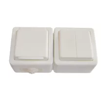   Falon kívüli 2-áramkörös kapcsoló+csatlakozóaljzat, csapos 16A/250VAC, IP54, (105)