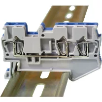   Háromkapcsos ipari sorozatkapocs, rugós, sínre, kék 0,14-1,5mm2, 500VAC, 17,5A
