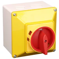   Tokozott biztonsági lakatolható szakaszoló kapcsoló, sárga 64×64mm, IP65