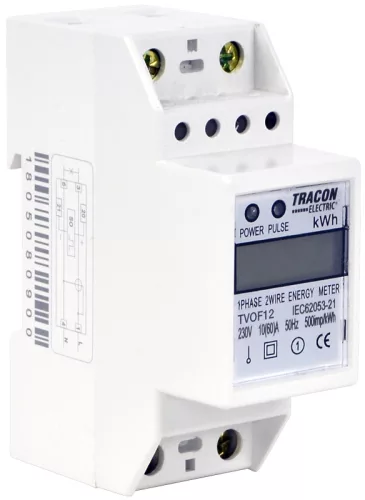 LCD kijelzésű fogyasztásmérő,közvetlen, 1 fázisú, 2 modul 230VAC / 10(60)A