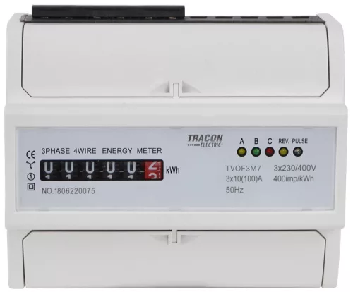 Elektromech. fogyasztásmérő, közvetlen, 3 fázisú, 7 modul 400VAC / 10(100)A