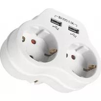 Elosztó, dupla dugalj, 2xUSB (1A+2A)