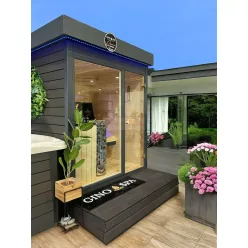   Outdoor-Sauna 185 x 185 x 225 cm mit Montage vor Ort und WPC-Verkleidung