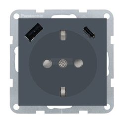   Panasonic Karre Plus 55 Soft Touch Gyermekvédős dugalj + USB A + USB C keret nélküli Éjfekete