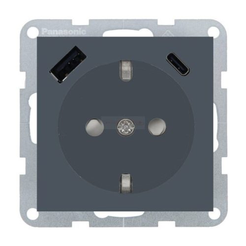 Panasonic Karre Plus 55 Soft Touch Gyermekvédős dugalj + USB A + USB C keret nélküli Éjfekete