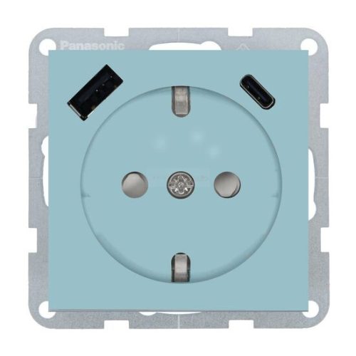 Panasonic Karre Plus 55 Soft Touch Gyermekvédős dugalj + USB A + USB C keret nélküli Türkiz