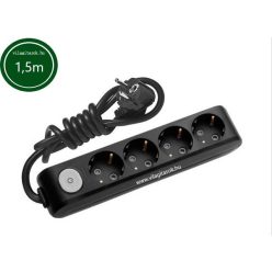   PANASONIC 4-es elosztó piros világító fénnyel 1,5méter Fekete