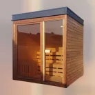 Kulturtau Sauna 2 m x 2 m mit holzbefeuerter Harvia M3 Ofen, Montage vor Ort