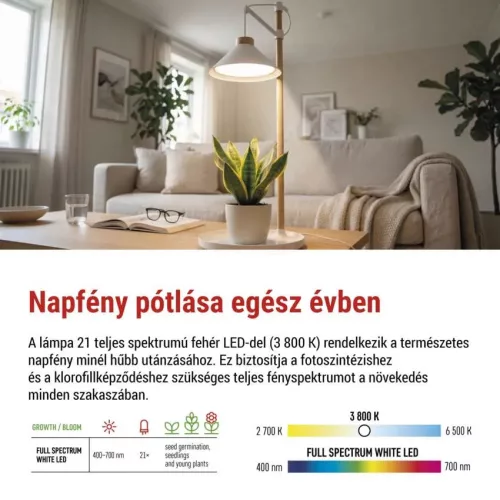 LED növénynevelő lámpa beltéri időzítős 21 LED