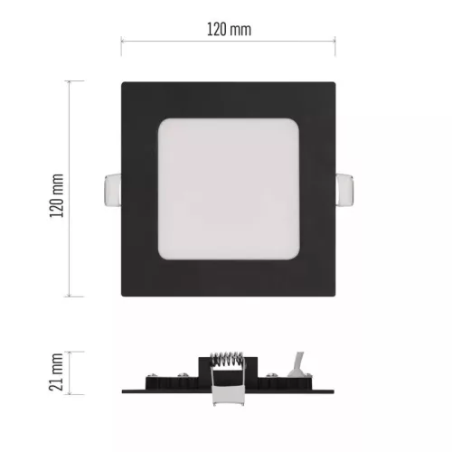 LED süllyesztett lámpatest NEXXO, négyzet, fekete, 7W, CCT