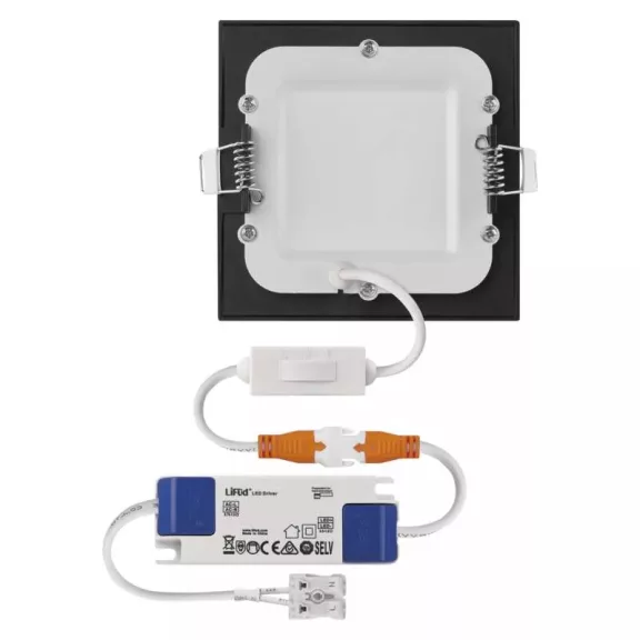 LED süllyesztett lámpatest NEXXO, négyzet, fekete, 12W, CCT