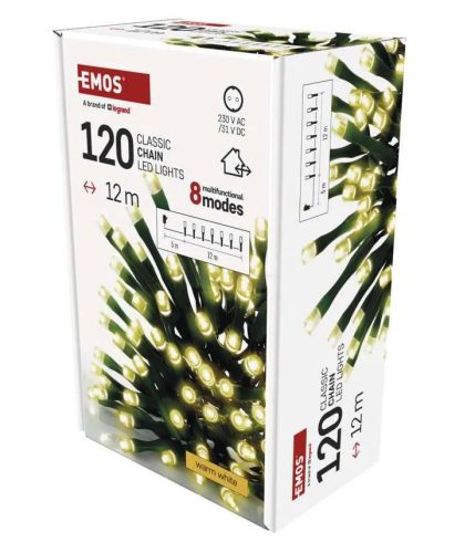 120 LED-es meleg fehér fényfüzér 12 m időzítővel