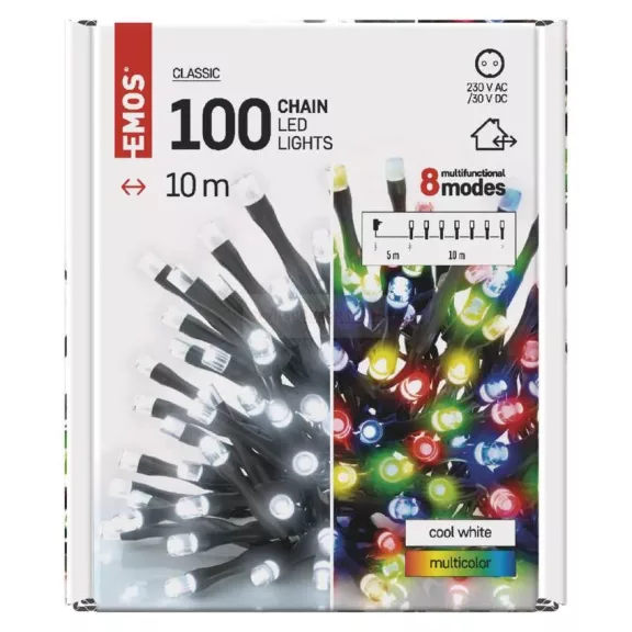 Fényfüzér 2 az 1-ben hideg fehér/színes 10m 100LED IP44
