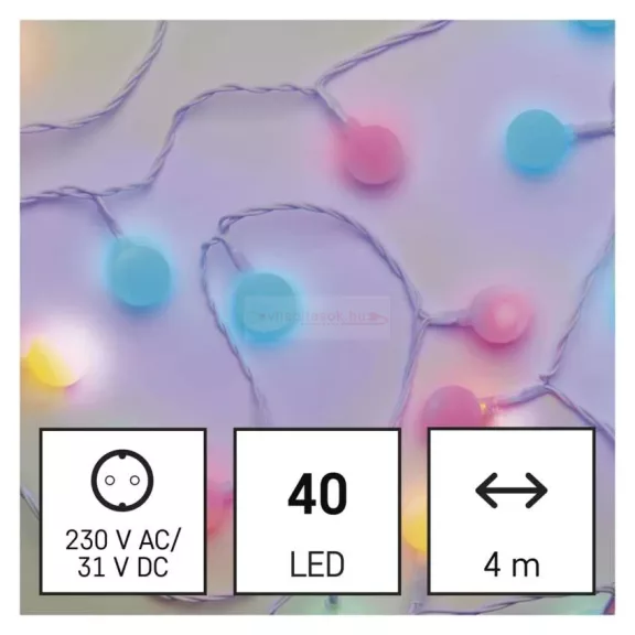 Fényfüzér színes gömb 4m 40LED IP44 időzítős
