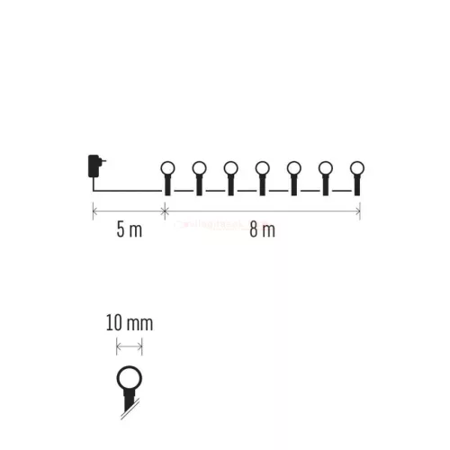 Fényfüzér hideg fehér golyók 8m 80LED IP44 programokkal