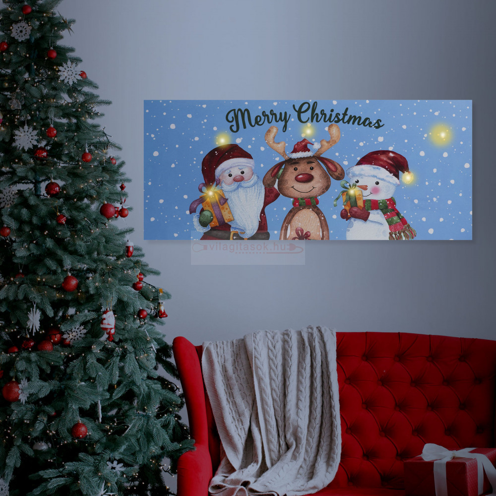 Karácsonyi LED-es hangulatkép - fali akasztóval, 2 x AA, 70 x 30 cm
